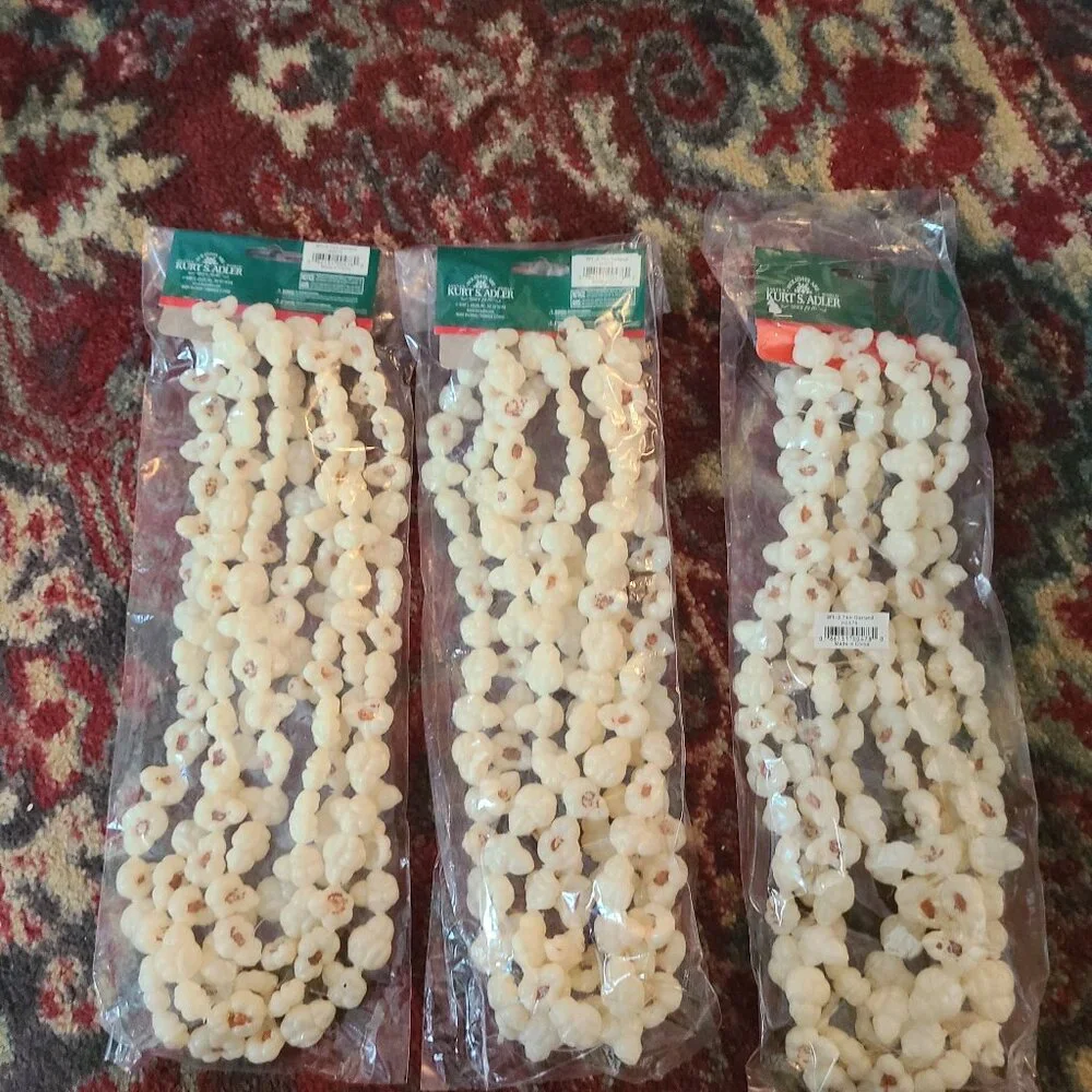 Kurt Adler Plastic Popcorn 9' Christmas String Garland Set of 3 NEW